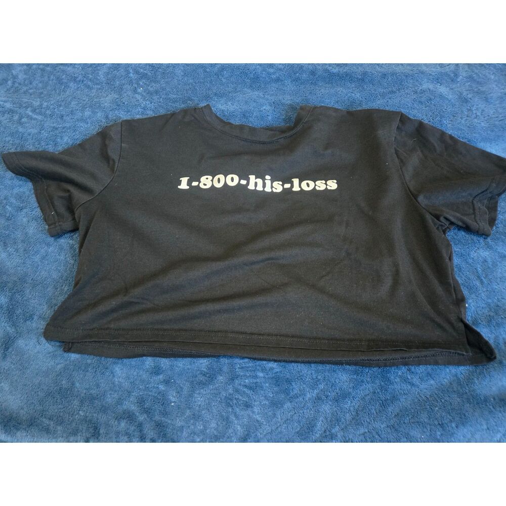 SHEIN Women’s Medium Black Crop Top “1-800-His-Loss” Graphic Short Sleeve Tee